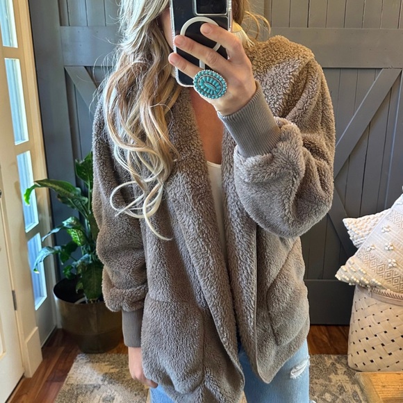 New Cozy Oversized Teddy Hooded Brown Cardigan Sweater Coat / Western Boho - Picture 3 of 9
